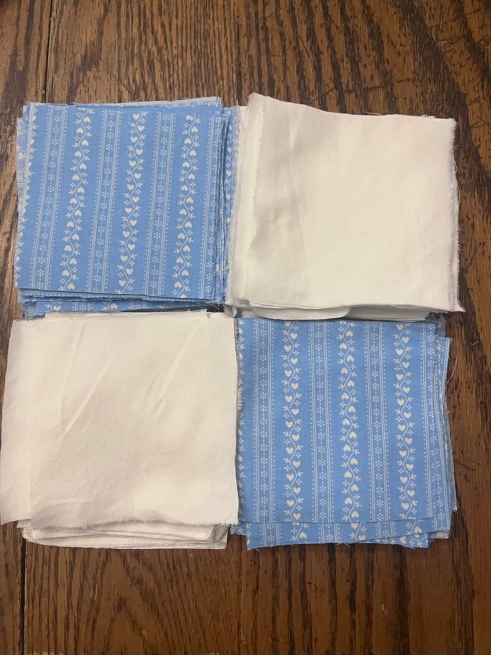 Vintage Blue Floral Stripe & White Cotton Fabric Squares